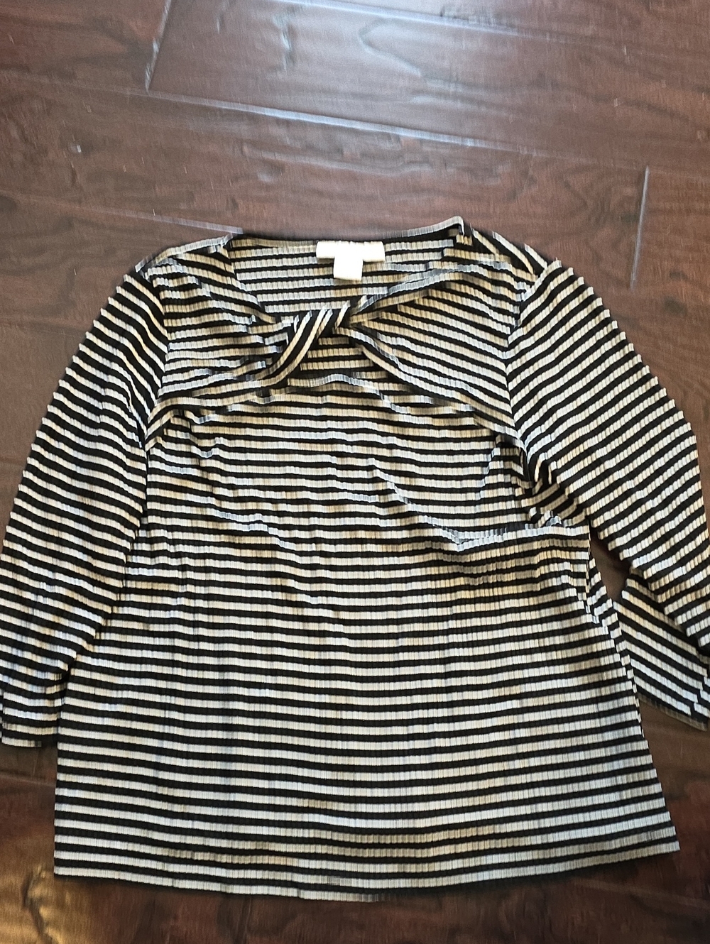 Black and White Striped Long-Sleeve Crew Top